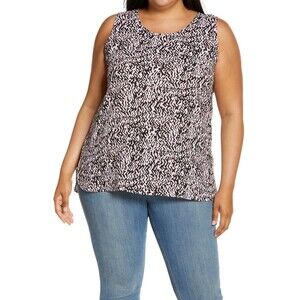 Halogen Women's Scoop Neck Woven Shell In Pink Azalea Spotted Plus Size 1X